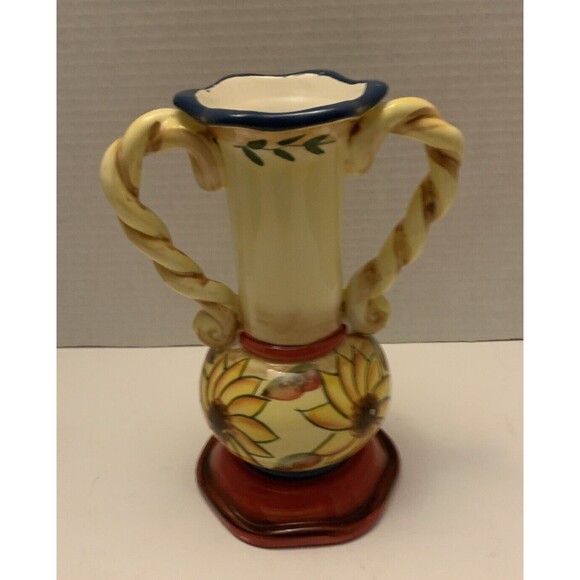 Rigo Floral Ceramic Vase w/twisted Handles Hand Made & Painted . - Picture 1 of 6